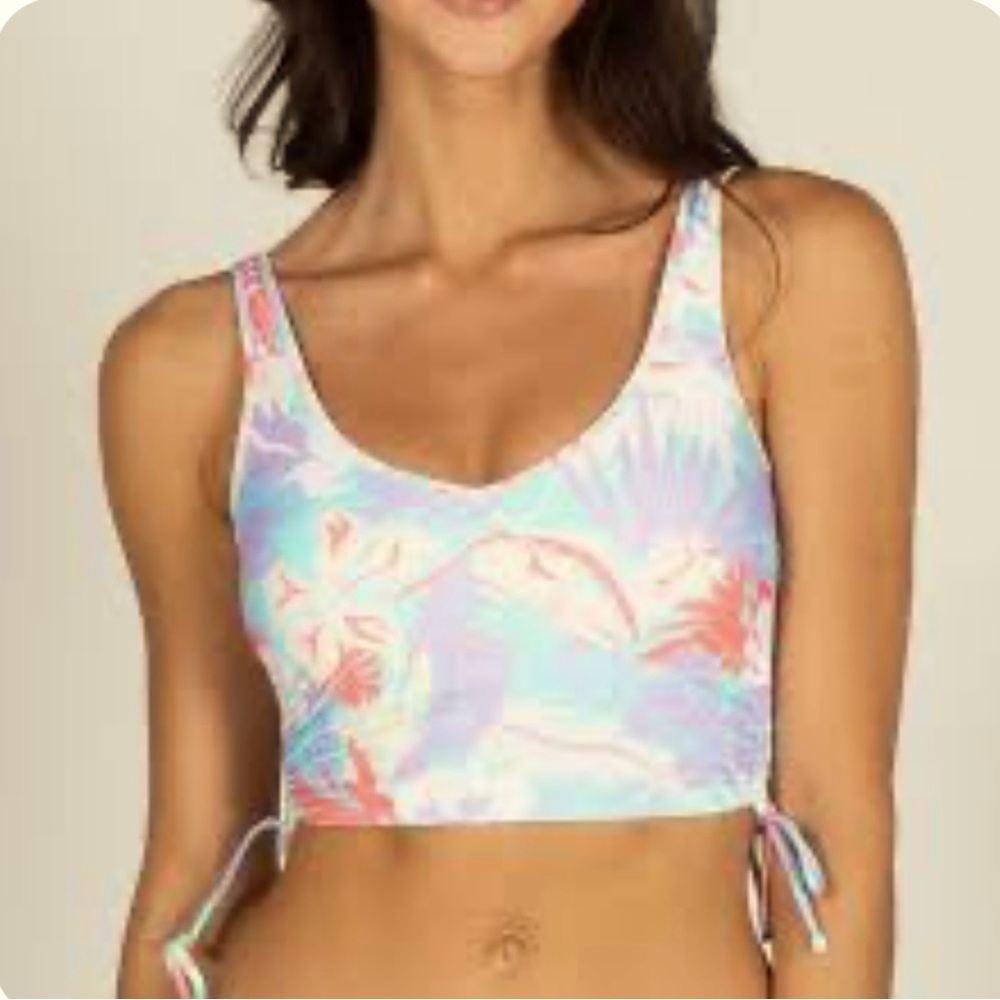 Salt Life Women’s Retro Tropical Cropped Midkini Swim Top NWT Sz XS Jungle Vibes